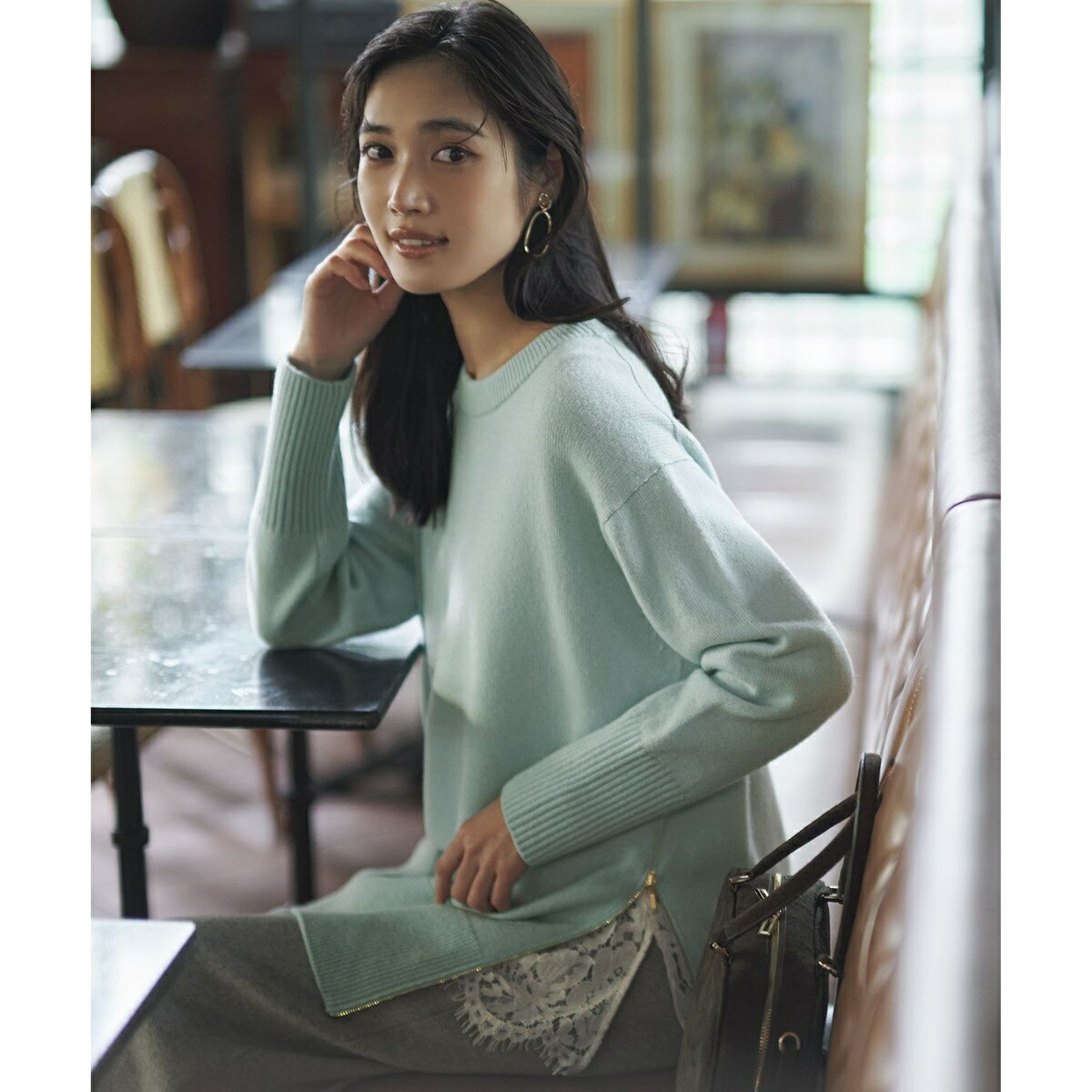 【見上愛さん着用/Oggi掲載/洗える】カシミヤブレンド サイドジップ ニットチュニック／23区（23KU）