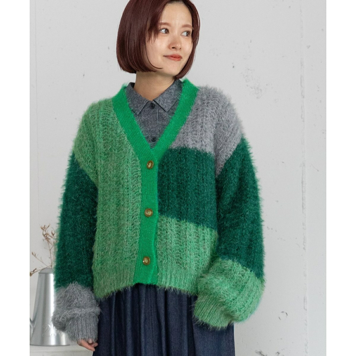 カラーブロックカーディガン／プードゥドゥ（POU DOU DOU）