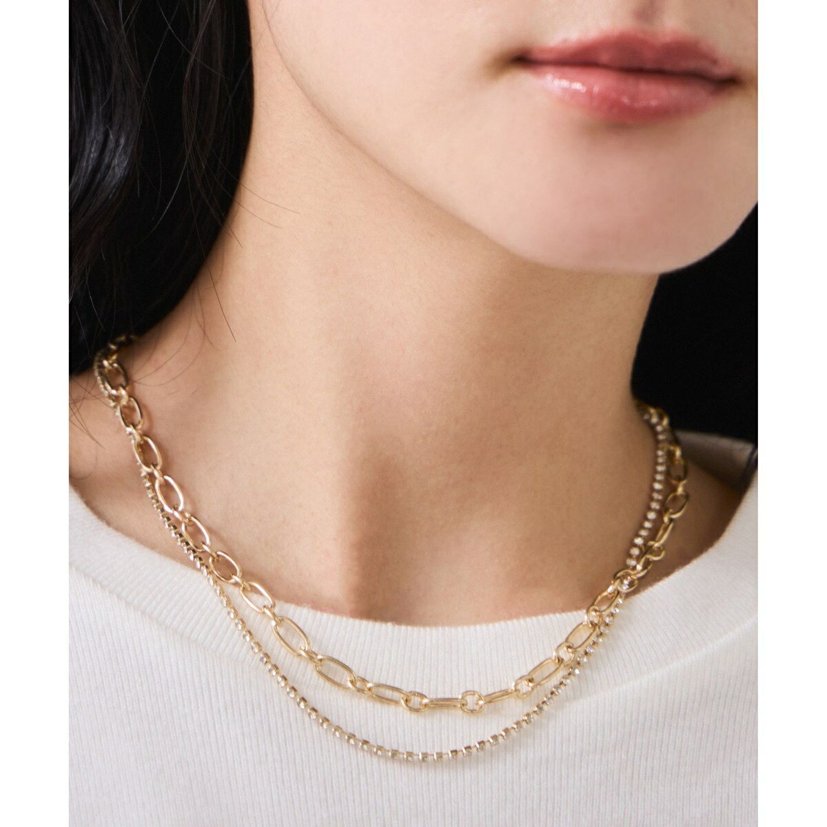 ラインストーンレイヤードネックレス／ビス（VIS）