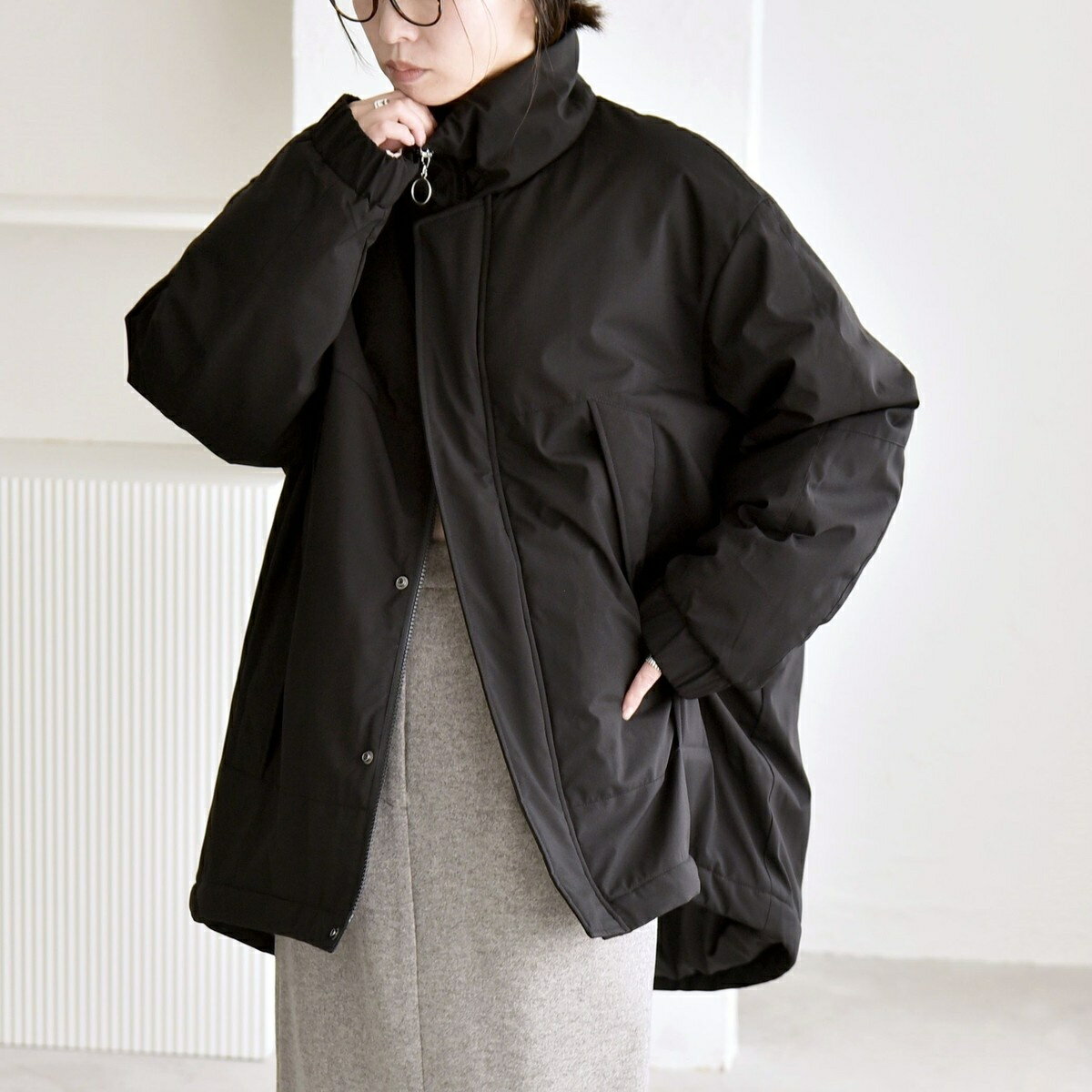 quaranciel:〈撥水加工〉中綿 スタンドカラー ダブル ジップ モンスター コート／カランシエル（quaranciel）