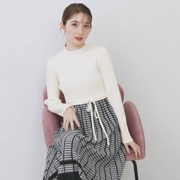 千鳥チェックバイカラーニットワンピース【洗濯機OK抗ピル】／インデックス（index）