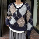 アーガイル柄起毛Vネックニット/フレディエミュ(fredy emue)