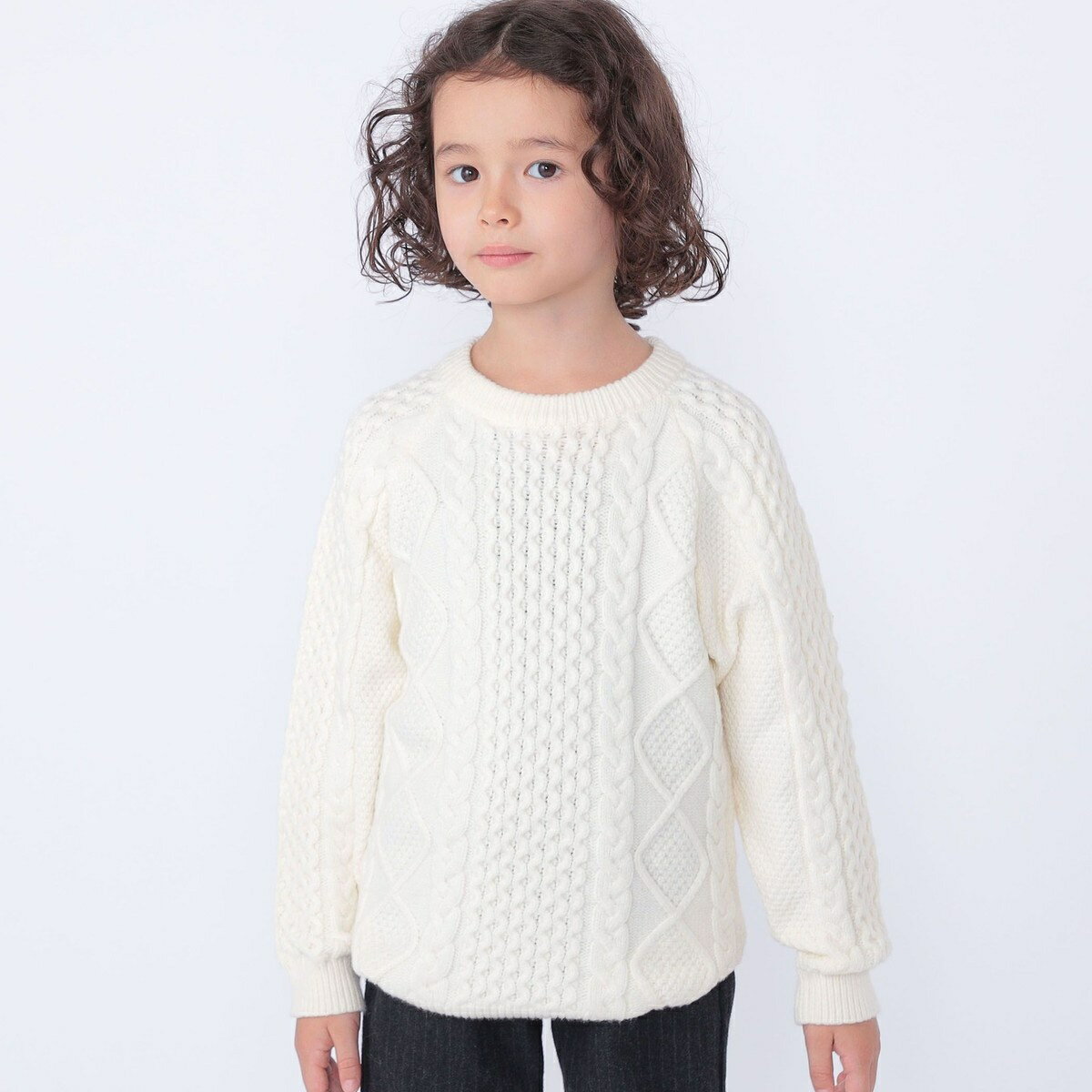 SHIPS KIDS:100～130cm /〈洗濯機可能〉ケーブル ニット／シップス（SHIPS）