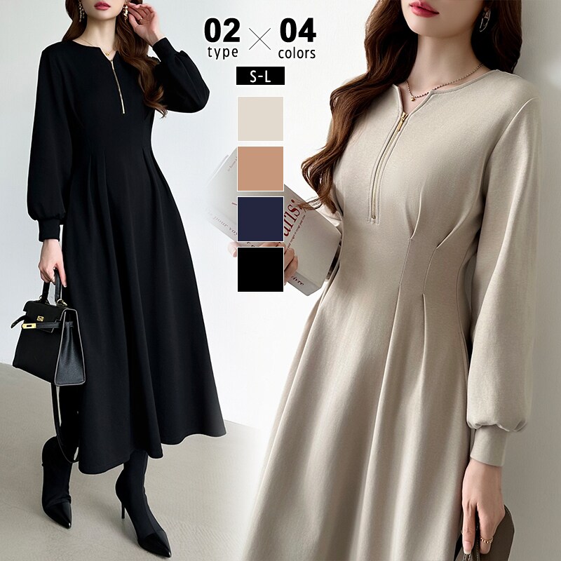 前後2wayで楽しめる ウエストタックワンピース ハーフジップワンピース ワンピース レディース／COCOMOMO（COCOMOMO）