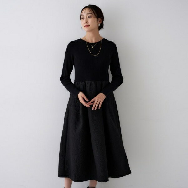 【大人フェミニントレンド】ニット×ジャカード ドッキングワンピース／アンタイトル（UNTITLED）