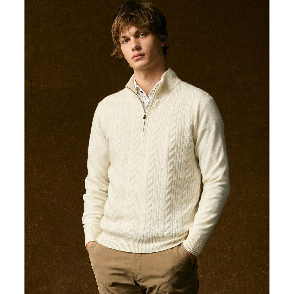 【キングサイズ・暖か/軽量】カシミヤブレンド ハーフジップ ニット／ジョセフアブード（JOSEPH ABBOUD）