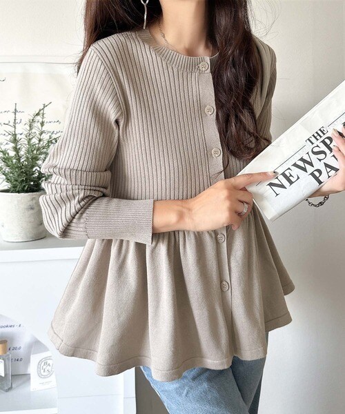 【2025AW新作】”メリハリ”シルエットで即きれい見え◎リブフリルペプラムカーデトップス（長袖）／クラシカルエルフ（Classical Elf）