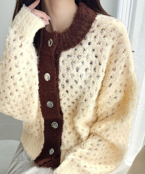 25AW新作【mily bilet】メタルボタン使いフェザーヤーン前後2wayニットカーディガン／クラシカルエルフ（Classical Elf）