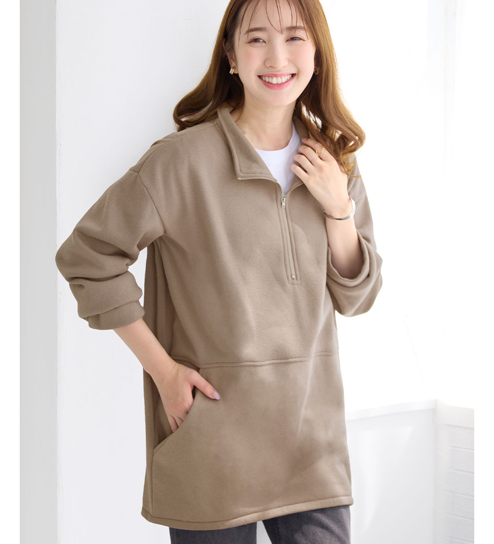 裏起毛ハーフジップコクーンチュニック／アロッタ（alotta）