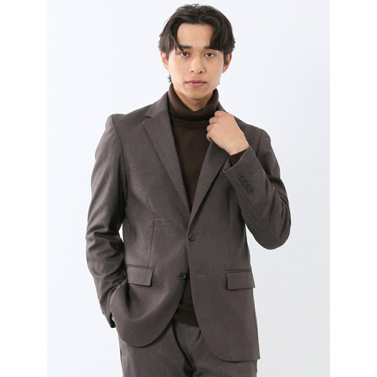 【ストレッチ ウォッシャブル】タカキュー 2ボタンジャケット 茶(セットアップ可能)／タカキュー（TAKA-Q）