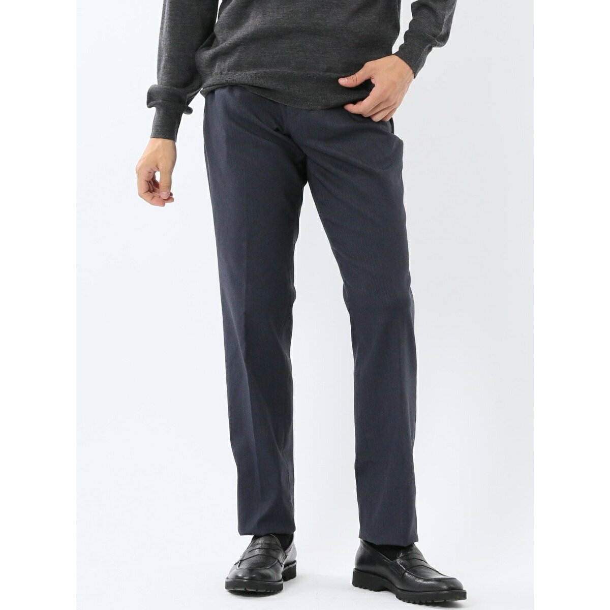 【ストレッチ ウォッシャブル 裏起毛】タカキュー ノータックスラックス 紺(セットアップ可能)／タカキュー（TAKA-Q）