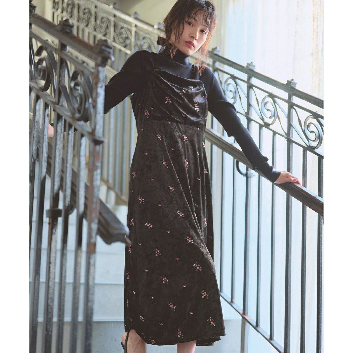 刺繍入りベロアキャミソール ワンピース／フェルウ（Feroux）