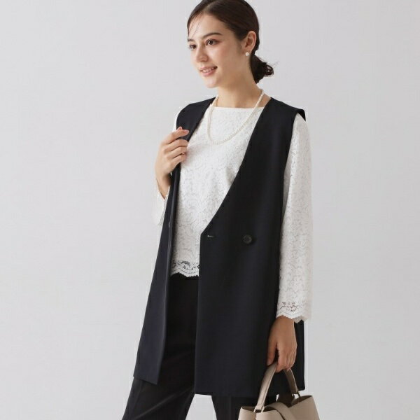 ≪通勤・セレモニー対応≫Vネックミドルジレ【洗濯機OK】／オペークドットクリップ（OPAQUE.CLIP）