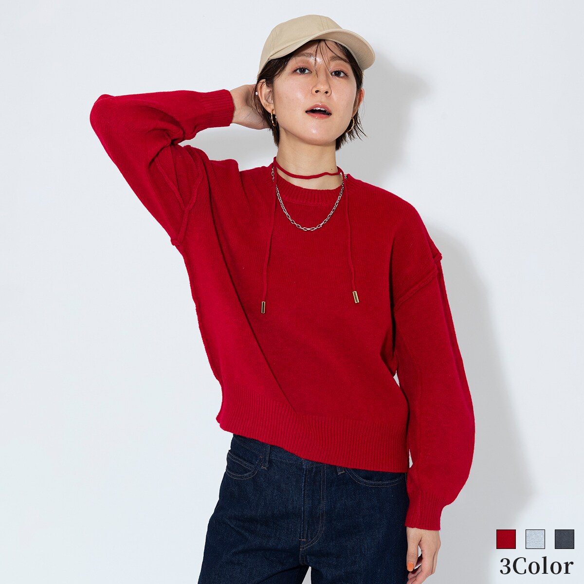 【リボン付き】リンキングデザインニットプルオーバー[15842074]macaron／アンドノエル（And Noel）