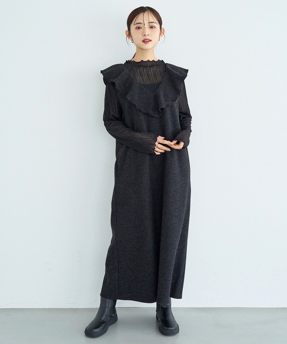 【mil (ミル)】ラッフルカラー ノースリーブワンピース／ミル（mil）のサムネイル