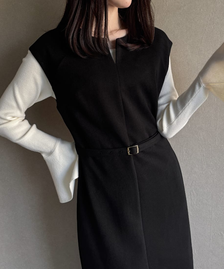 キーネックIラインロングワンピース／ジュノア（JUNOAH）