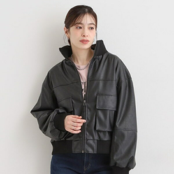 レザー調リブブルゾン／キューティーブロンド（Cutie Blonde）