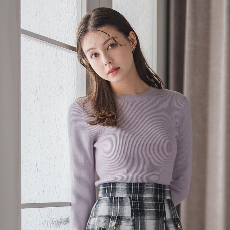 ミッシュマッシュ スカラップリブニットトップス ハイネック ブルー 長袖 M MISCH MASCH - ミッシュマッシュ スカラップリブニットトップス