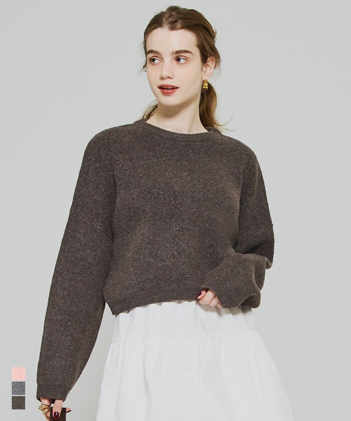 縮絨ニットクロップド丈トップス 全3色／コカ（coca）のサムネイル