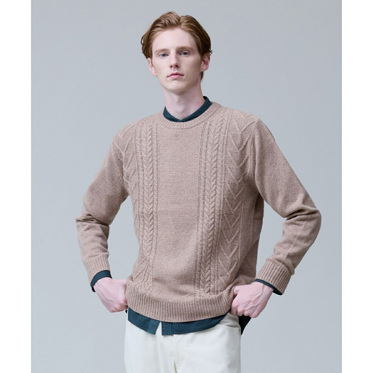 ウール×カシミヤの上質素材【Cash Lamb's Wool】ケーブルクルーネック ニット_25年モ/Jプレス(J.PRESS)