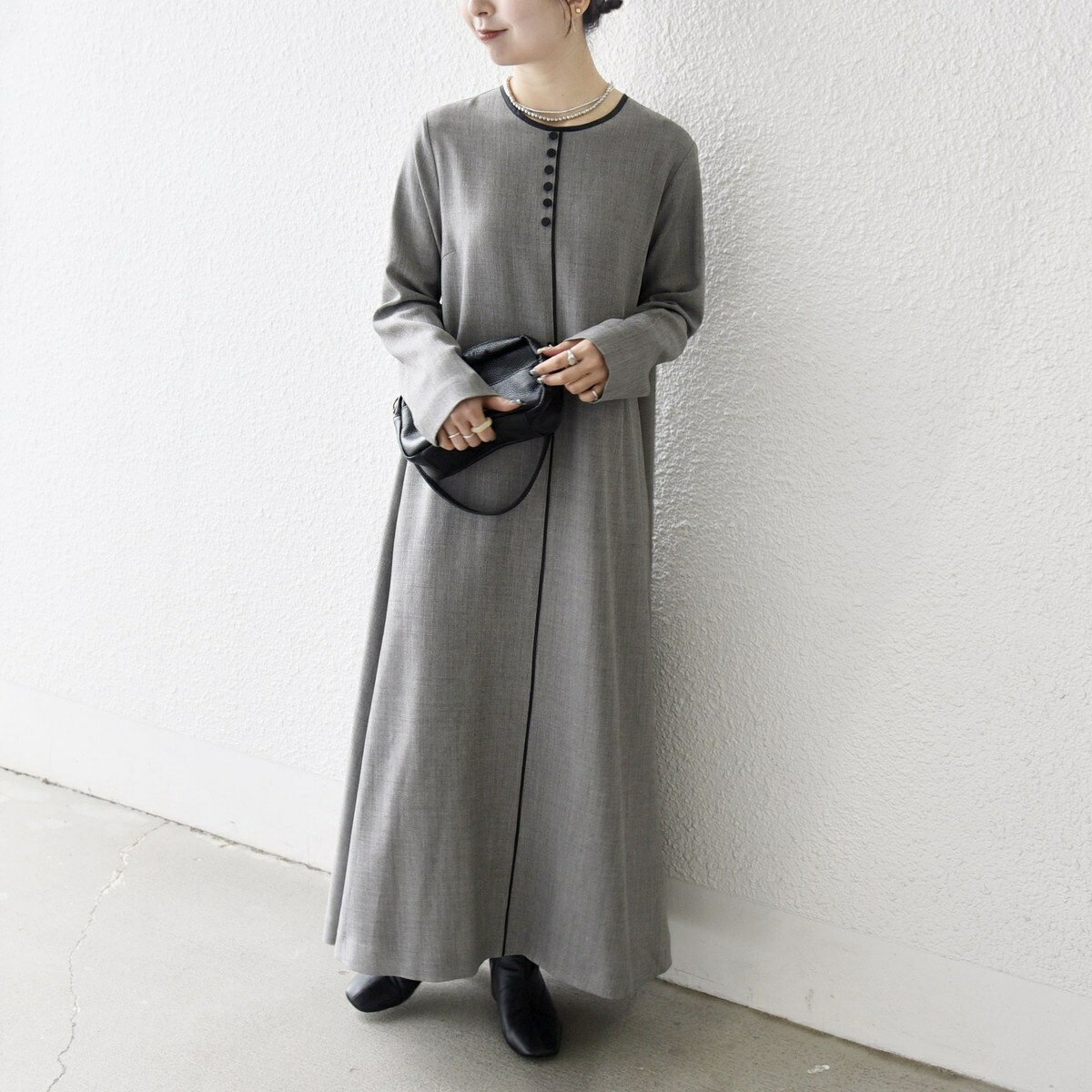 SHIPS any: ウーステッド パイピング ボタン ロングスリーブ フレア ワンピース／シップス エニィ（SHIPS any）のサムネイル