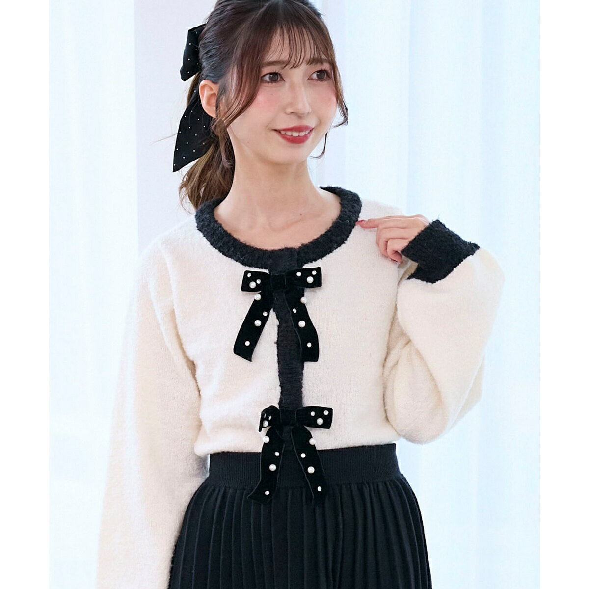 キラキラベロアリボンカーディガン／マジェスティックレゴン（MAJESTIC LEGON）