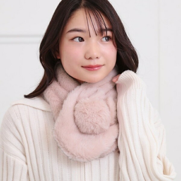 ポンポン耳付きティペット／ピンクラテ（PINK-latte）