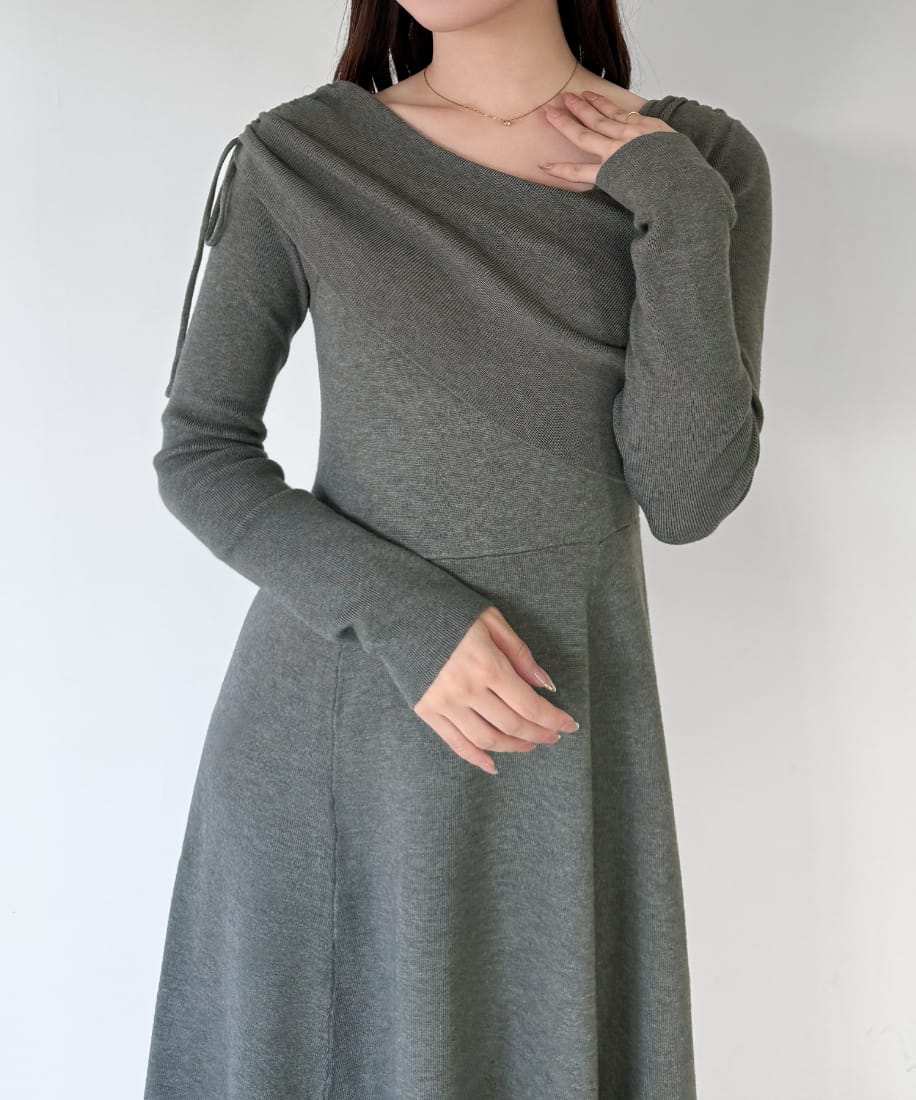 mipiarl 2wayネックドレープフレアニットワンピース／ミピアール（mipiarl）