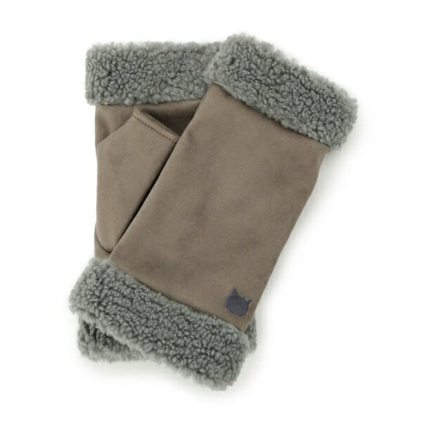 【手洗い可】猫刺繍ボア指切りグローブ／イッツデモ（ITS'DEMO）