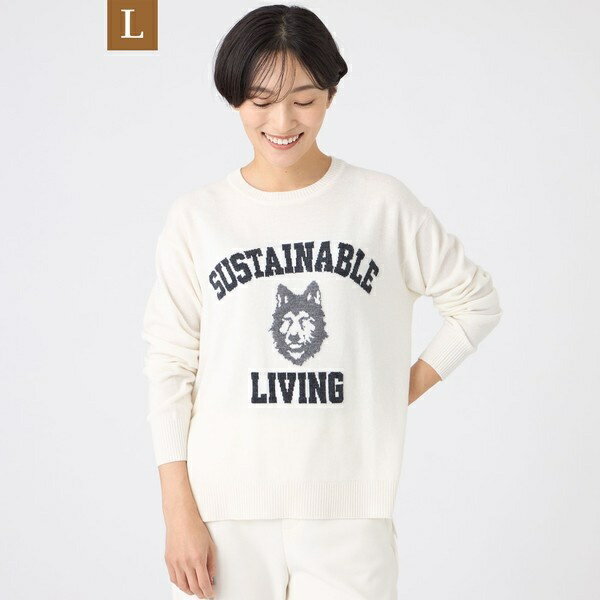 【L】【SANYO Style EDITION掲載】【ウォッシャブル】ウルフカレッジロゴニットプルオ／エヴェックス ..