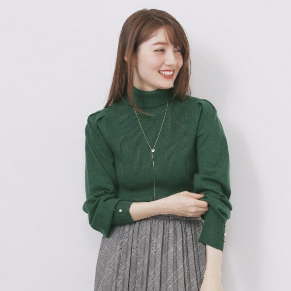 タートルネックタックパフスリーブニット【洗濯機OK】／インデックス（index）