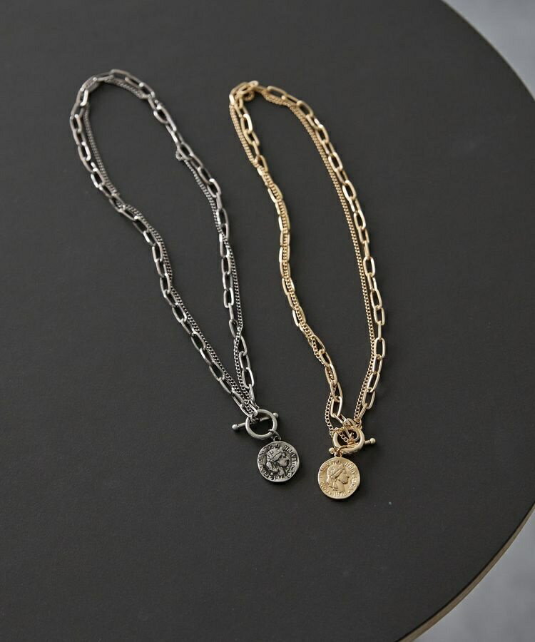 コイントップダブルチェーンネックレス／アメリカンホリック（AMERICAN HOLIC）