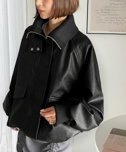 《JaVa ジャバコラボ》さっと羽織って。レイヤード衿比翼デザインヴィンテージ調レザージャケット／クラシカルエルフ（Classical Elf）