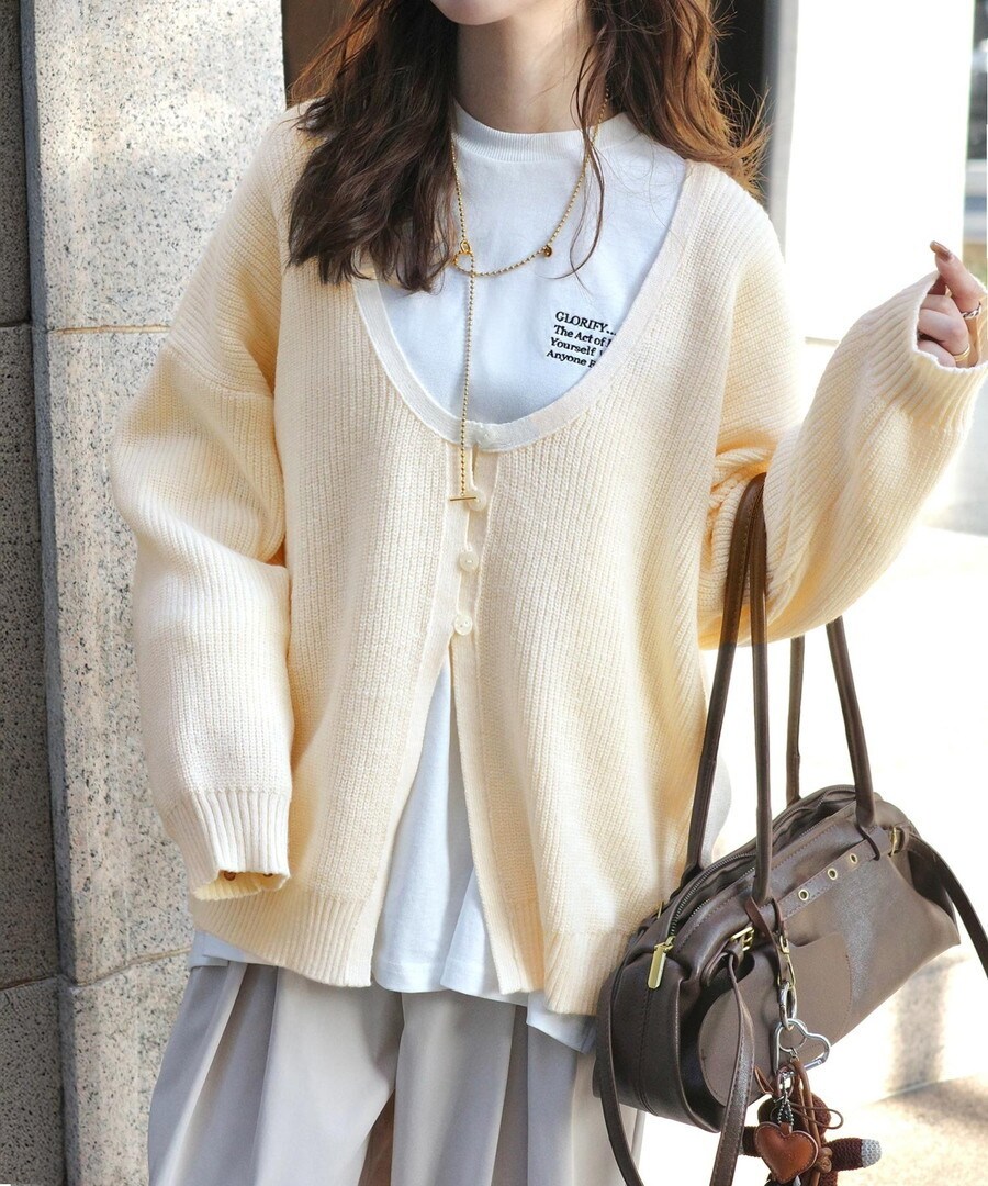 《marina×クラシカルエルフコラボ》ヘルシーな肌見せ♪2way仕様の万能深Uニットカーデ／クラシカルエルフ（Classical Elf）