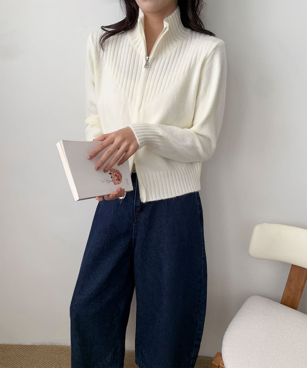 着回し抜群！ハーフジップニットカーディガン／アイモハ（aimoha）