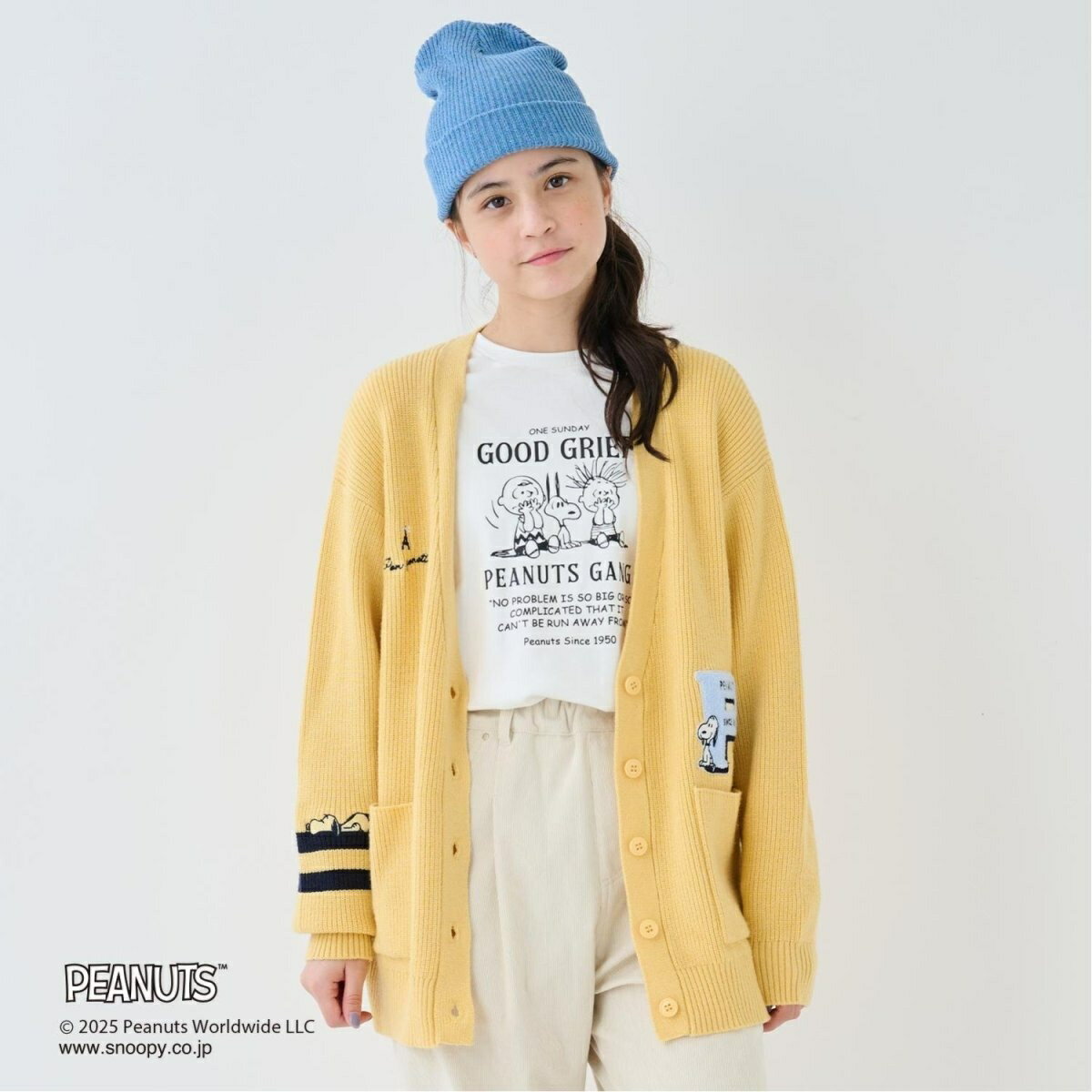【130cmあり】【PEANUTS】レタードカーディガン×ロンTセット／ポンポネットジュニア（pom ponette juni..