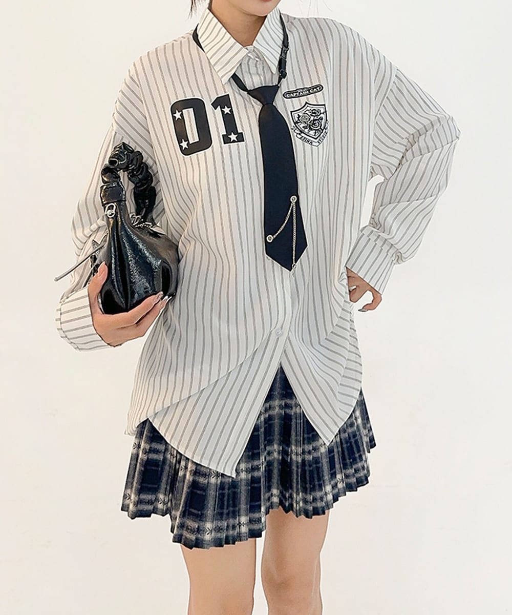 HOOK for girls ストライプ柄 ネクタイ付きシャツ／フック（HOOK）