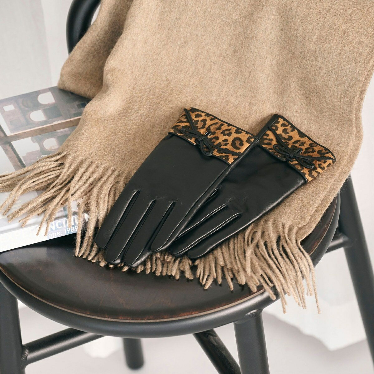 レザー×レオパードスエード コンビ リボン グローブ/ビューティー&ユース ユナイテッドアローズ(BEAUTY&YOUTH)