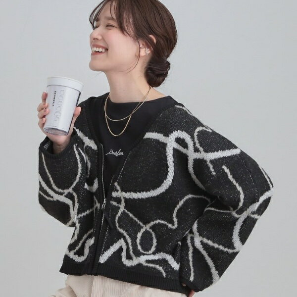 【洗濯機可】柄アソート VネックZIPカーディガン／キューティーブロンド（Cutie Blonde）