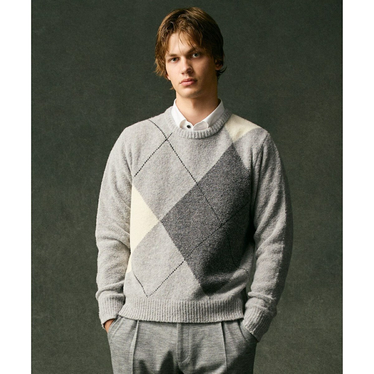 【インポート素材/ソフトな肌触り/軽量】MOUSSE アーガイル クルーネック セーター/ジョセフアブード(JOSEPH ABBOUD)