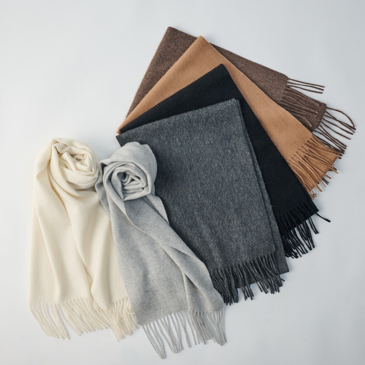 【洗える】カシミヤ100％紡毛厚手マフラー 30×190cm 無地 ユニセックス／ムーンバット（MOONBAT）