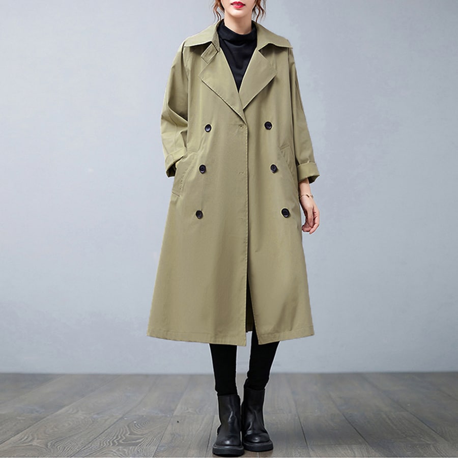 ダブルヨークロングトレンチコート／ドゥーベル（Doux Belle）