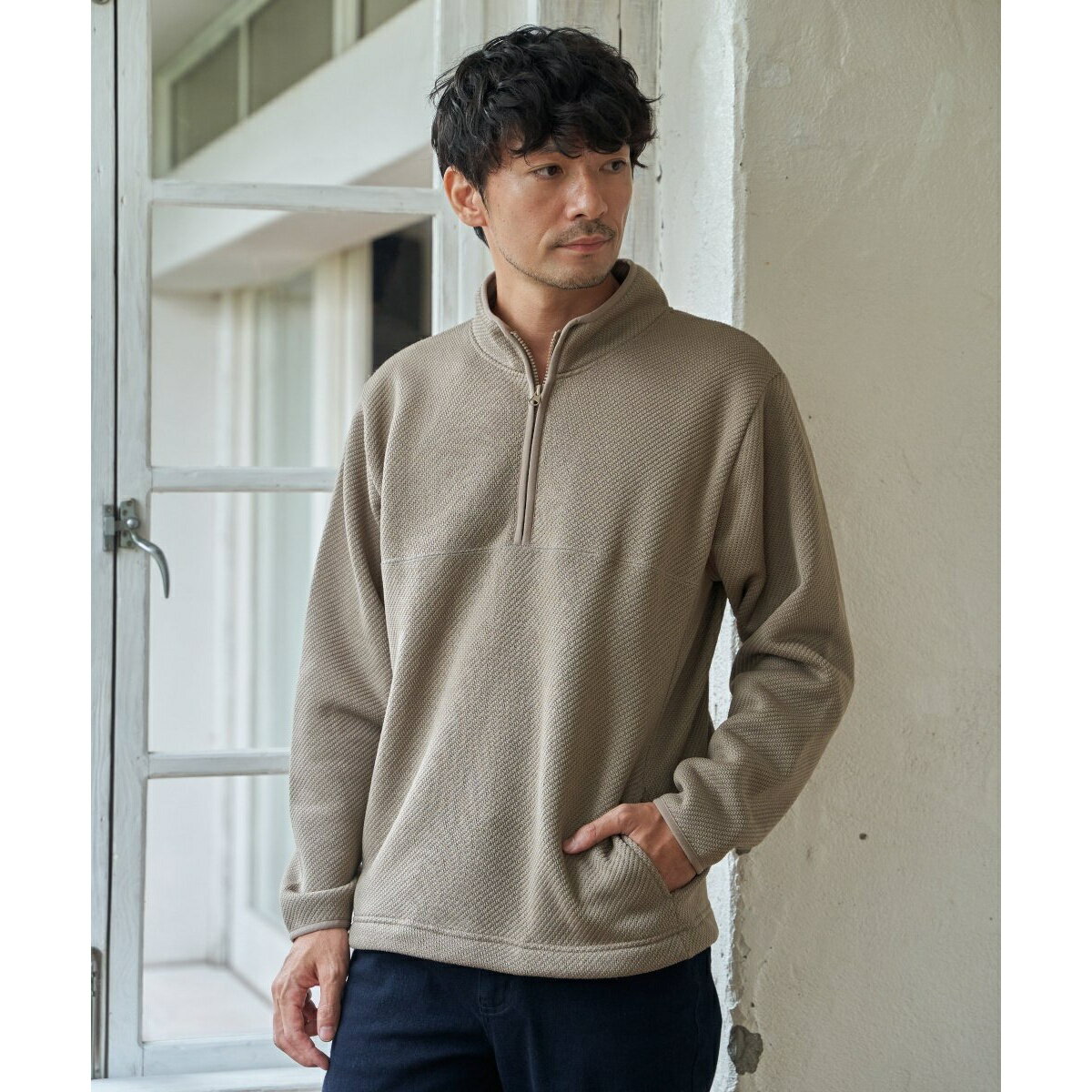 ツイルジャカード裏起毛ハーフジッププルオーバー／イッカ（ikka）