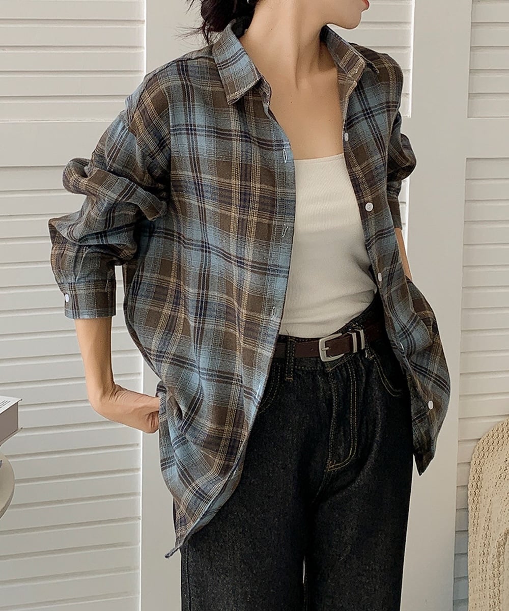ビッグシルエット チェックシャツ チュニック／アイモハ（aimoha）