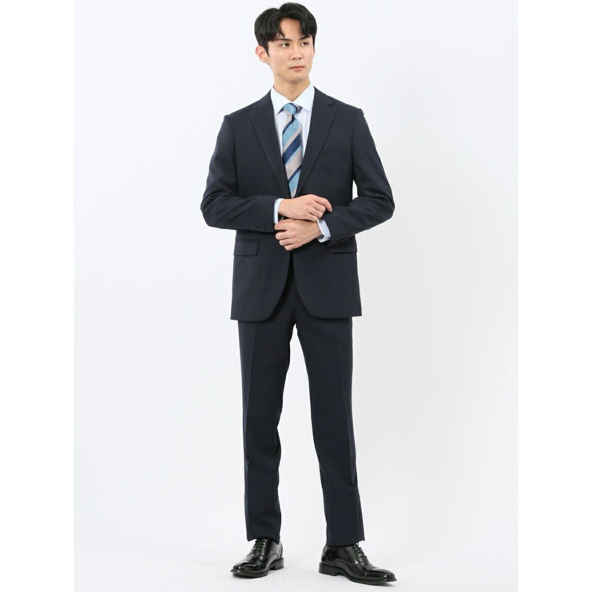 【ストレッチウォッシャブル】タカキュー 2ボタン2ピース ビジネスセットアップスーツ 組織紺／タカキュー（TAKA-Q）