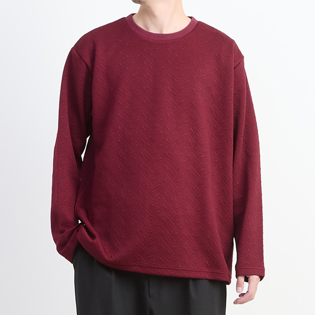 ブリスタージャガード長袖クルーネックTシャツ／メンズメルローズ（MEN'S MELROSE）