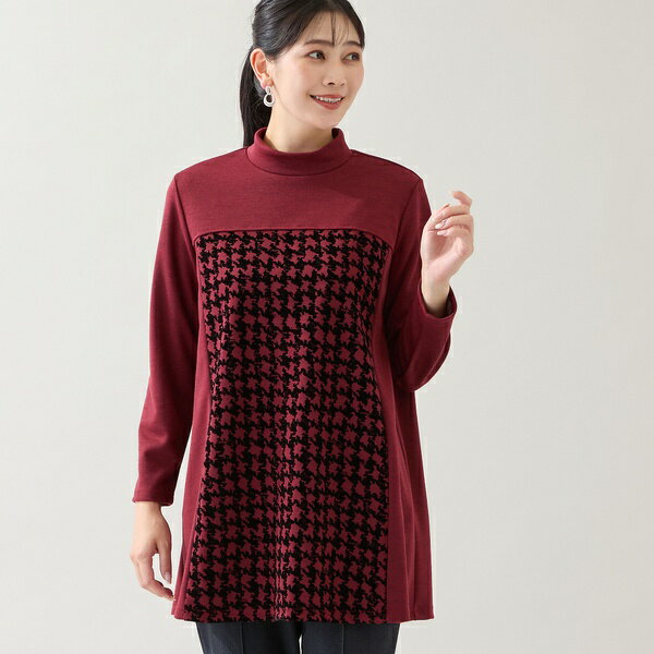 【洗える・日本製・3L/4Lサイズあり】千鳥柄フロッキーチュニック/ミゼール(missel)