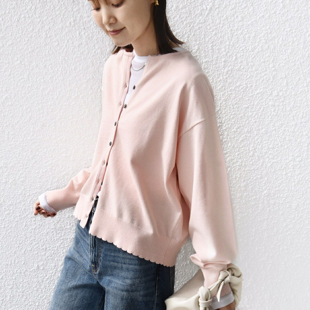 《予約》〈手洗い可能〉コットン カシミヤ混 スカラップヘム カーディガン／シップス（SHIPS）