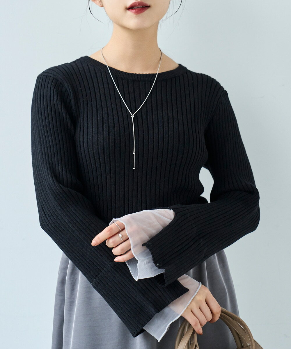 【mil (ミル) / 人気 ♪】 袖口チュールレイヤード リブニット／ミル（mil）