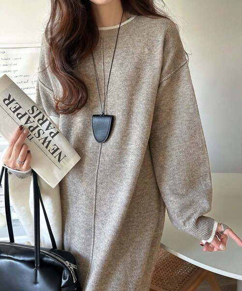 ゆるシルエットで叶える“こなれ感” 配色ニットワンピ 長袖 ロング／クラシカルエルフ（Classical Elf）